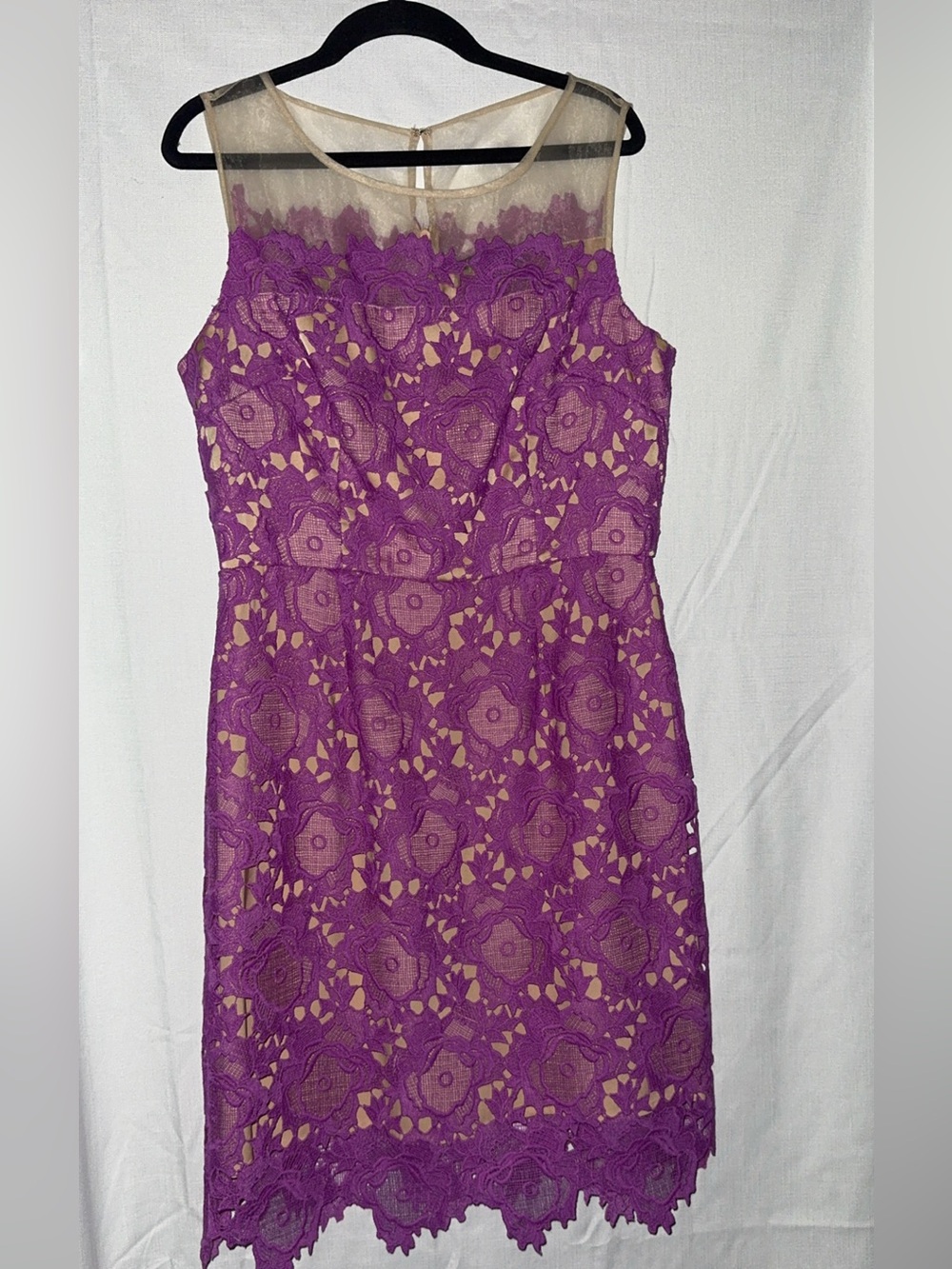 Gianni Bini Purple Lace Midi Dress with Nude Illusion Yoke